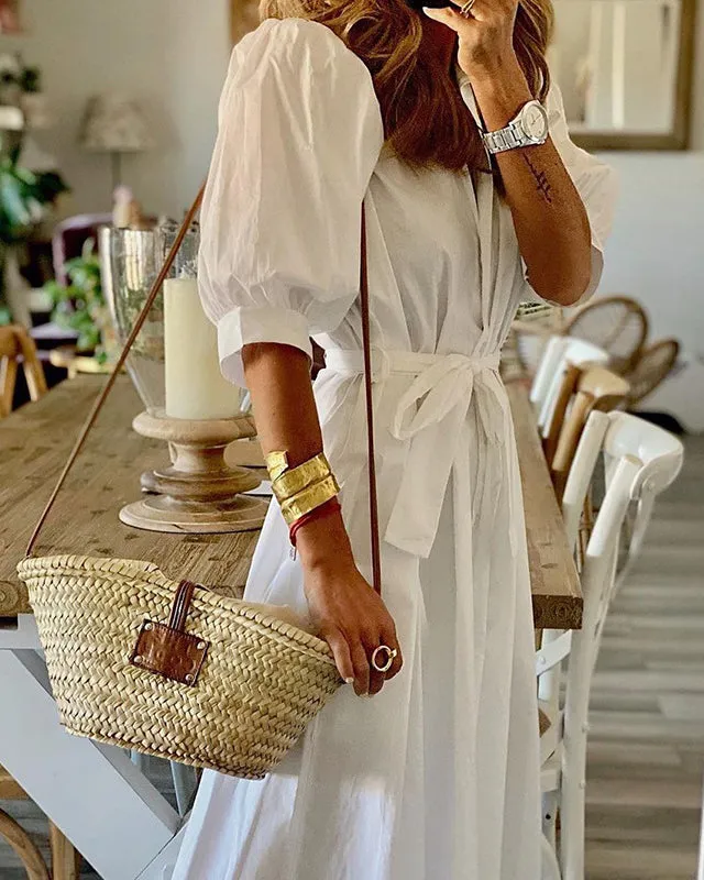 Solid Mid-Length Shirt Dress