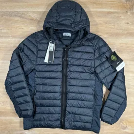 Stone Island Loom Woven Chambers Nylon Down-TC Hooded Jacket in Navy