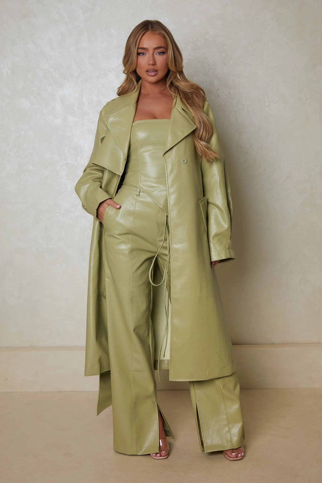 The Croc Trench Coat - Sage