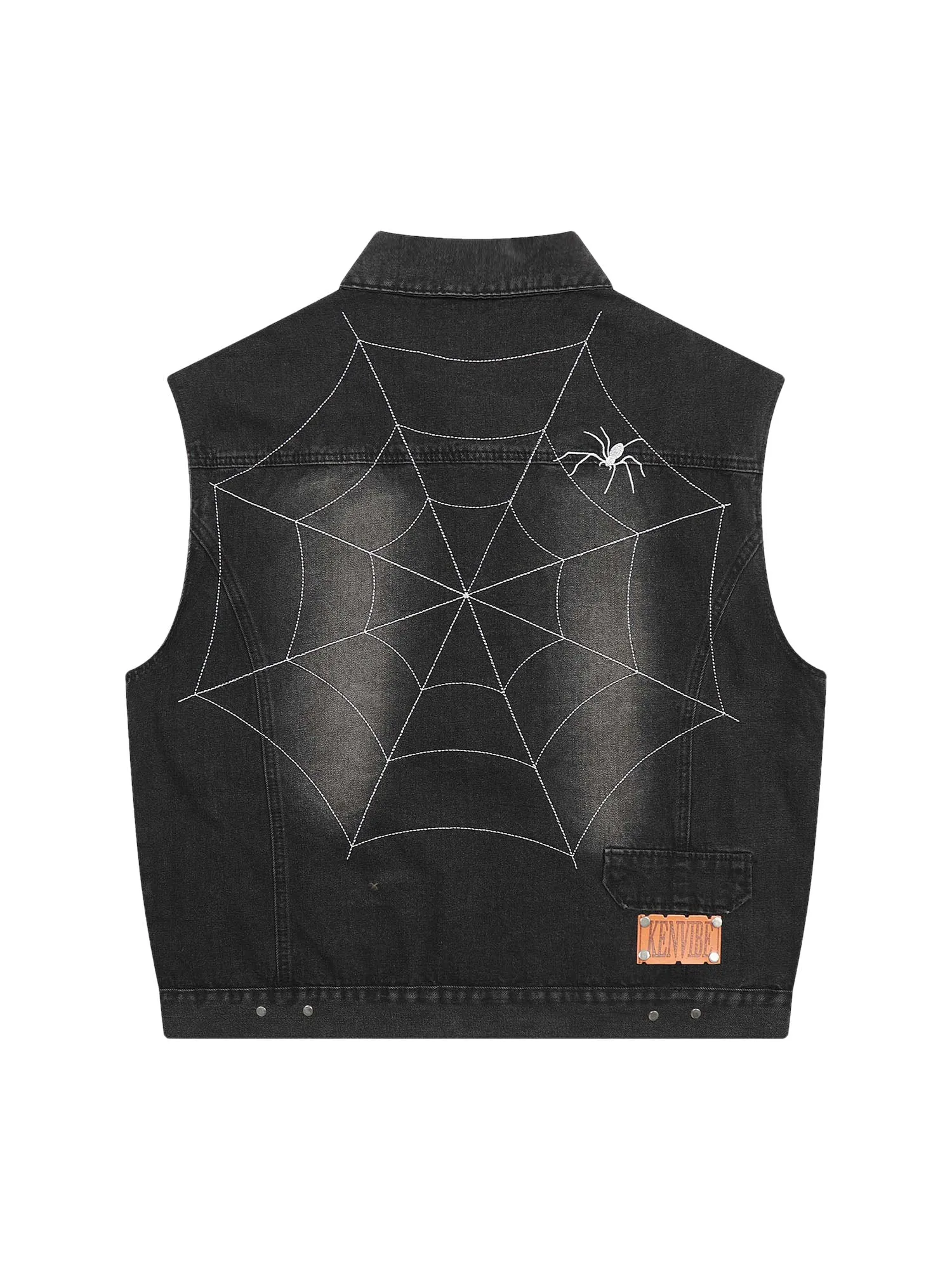 Thesupermade Dark Spider Letter Embroidered Denim Vest Jacket