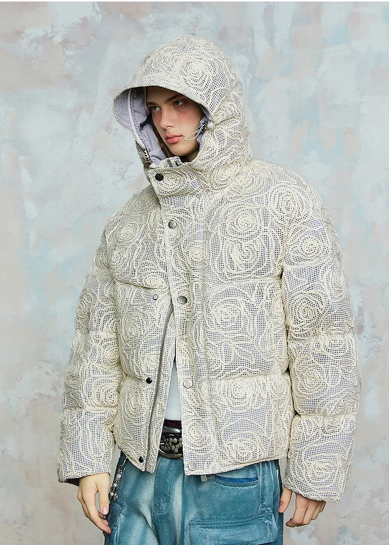 Three-dimensional hooded down jacket