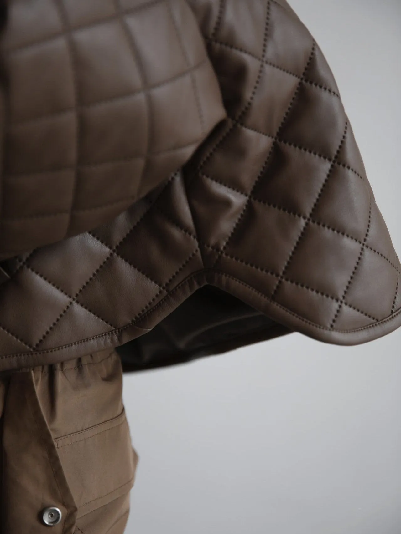 VEGAN LEATHER BUTTON DETAIL QUILTED CROPPED JACKET