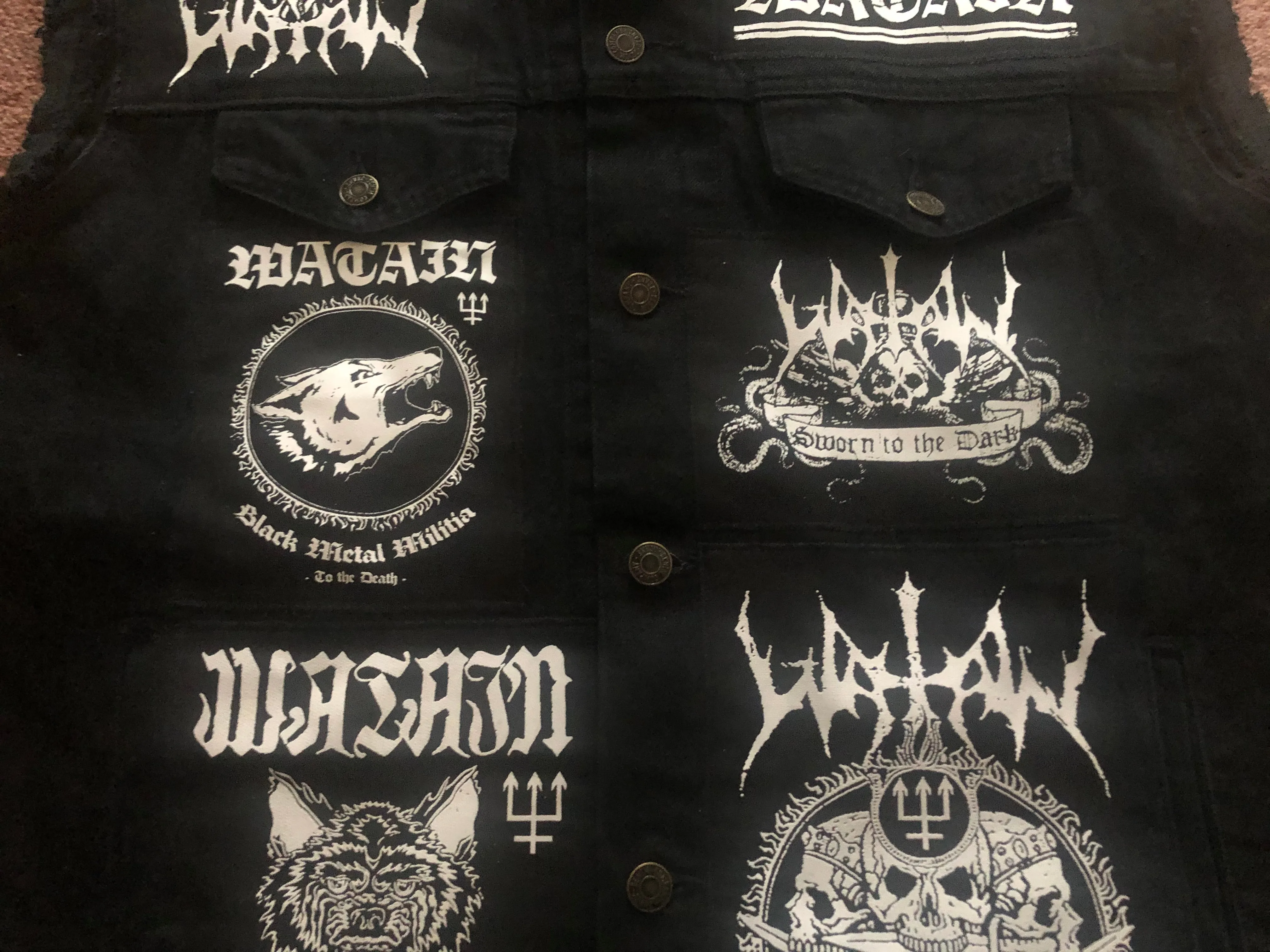 Watain Black Metal Militia Wolf Denim Vest Cut-Off Battle Jacket Sworn To The Dark