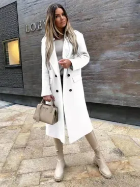 women's long sleeve suit collar double breasted woolen coat