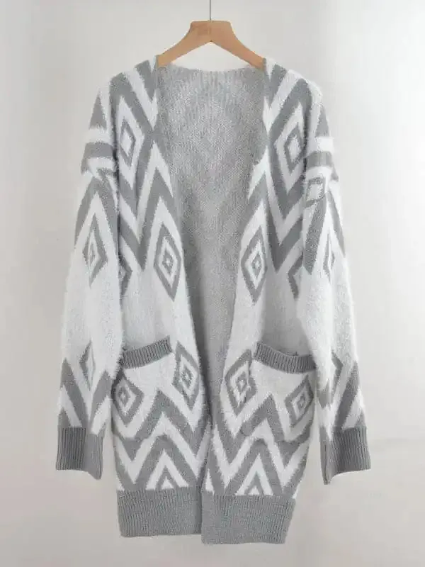 Women’s Retro Diamond Mid-Length Cardigan