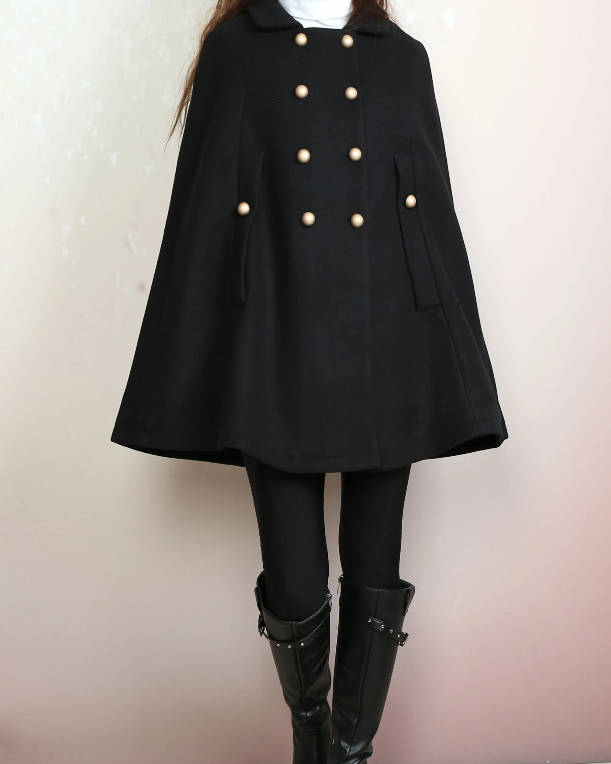 Wool poncho, Wool cape coat, wool cloak jacket, winter coat, wool cloak(Y2164)