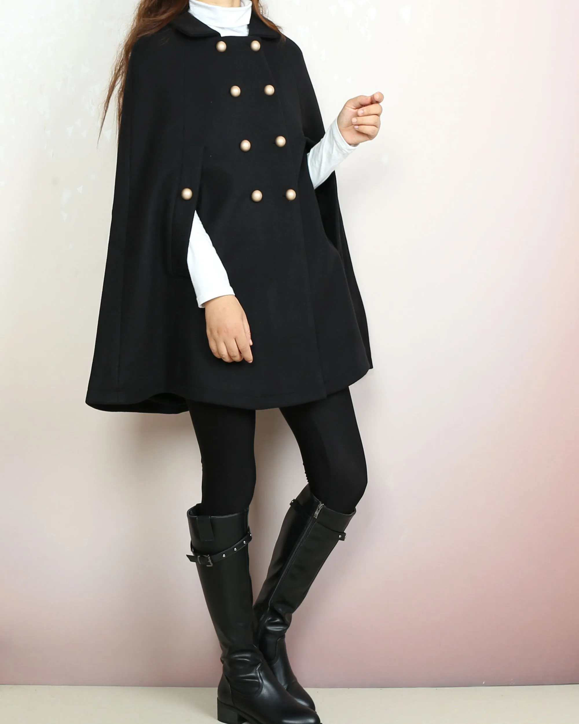 Wool poncho, Wool cape coat, wool cloak jacket, winter coat, wool cloak(Y2164)
